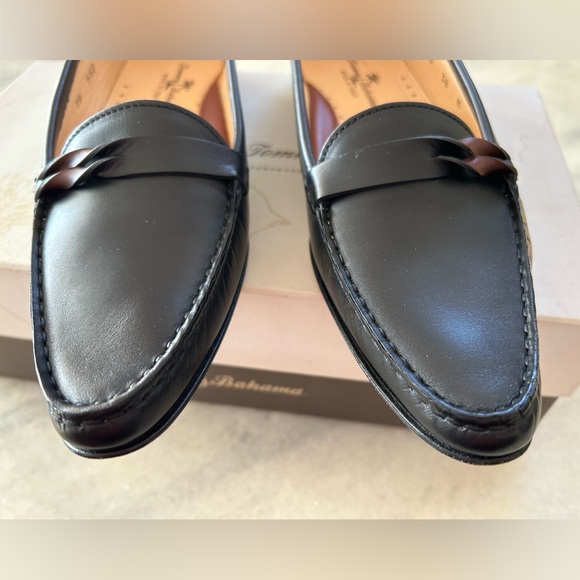 NWT Tommy Bahama Black All Leather Loafers Made in Italy NIB 8 Brown Twist Trim - Picture 7 of 11